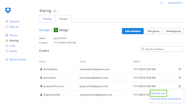 Click remove user to leave a group