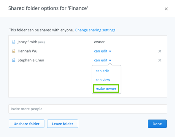 The pull-down menu containing the make owner option
